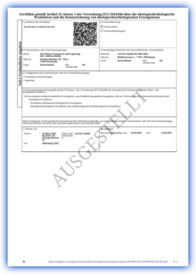 beispiel bio zertifikat, klein